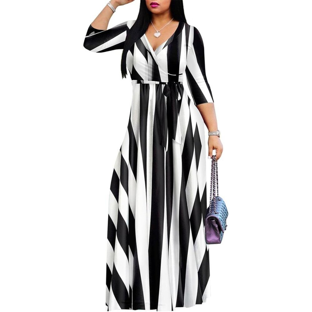 Plus Size Maxi Dress Floral V-Neck Long Sleeve Casual Wedding-Friendly